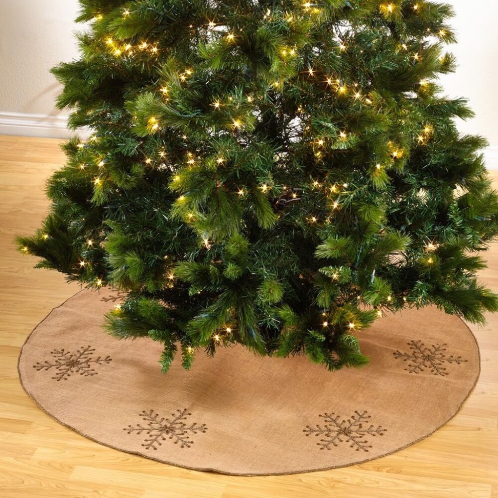 Beaded Snowflake Burlap 72" Christmas Tree Skirt